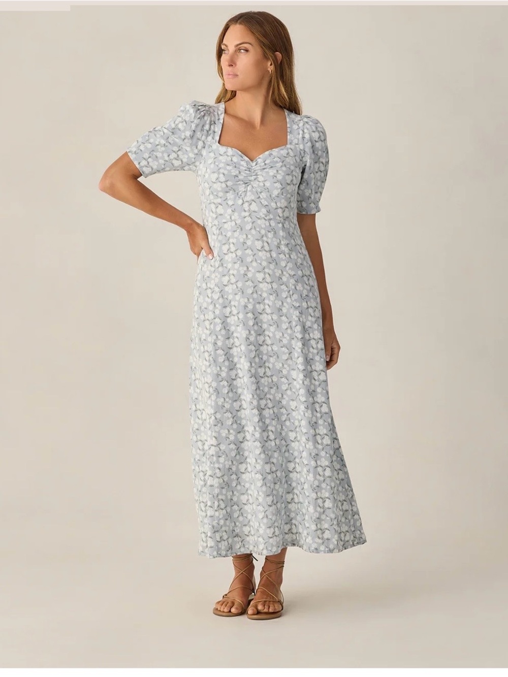 NWT Rylee + Cru Soft Blue Floral Square-Neck Maxi Dress wisteria print XS